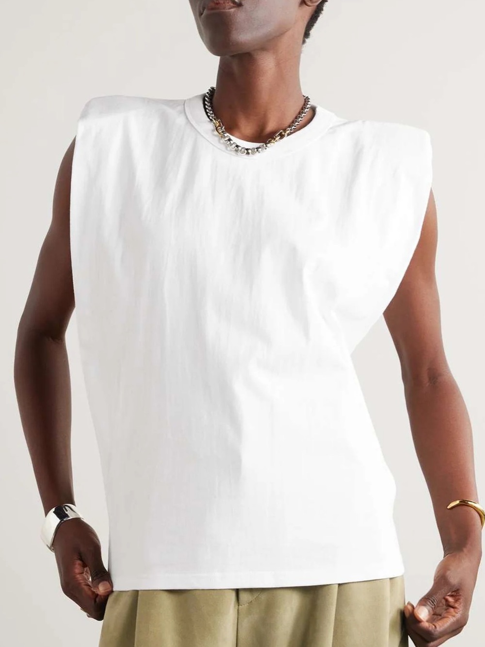 Frankie Shop “Eva” White Padded-Shoulder Muscle Tee Tank, S